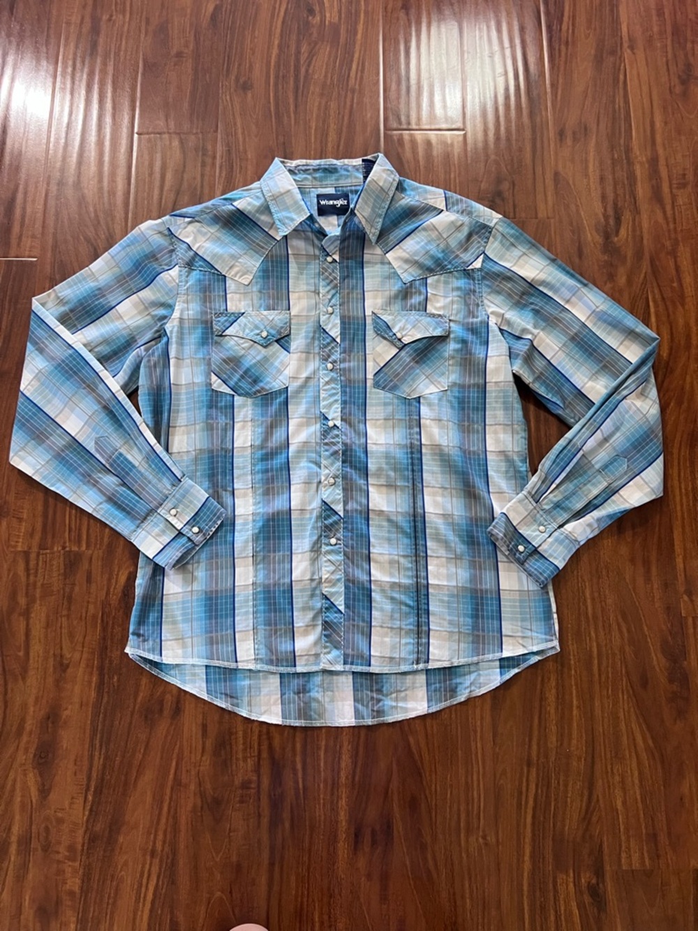 Wrangler Men's Western Blue Plaid Long Sleeve Shirt size XL